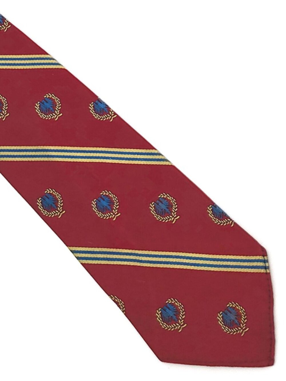 Vtg Red Dacron Silk Blend Repp Tie Necktie Crested Clubs/Whaling's Mens Stores